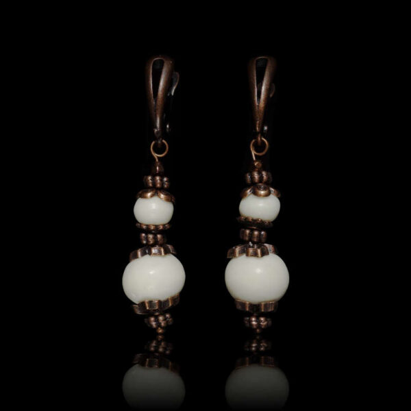 White Yak Bone Earrings Natural Bone Beads Antique Copper Style Brass English Lock Hook