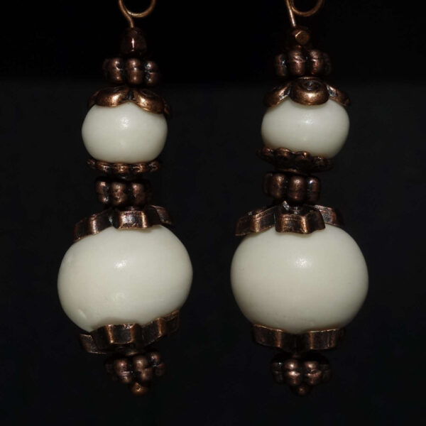 White Yak Bone Earrings Natural Bone Beads Antique Copper Style Brass English Lock Hook