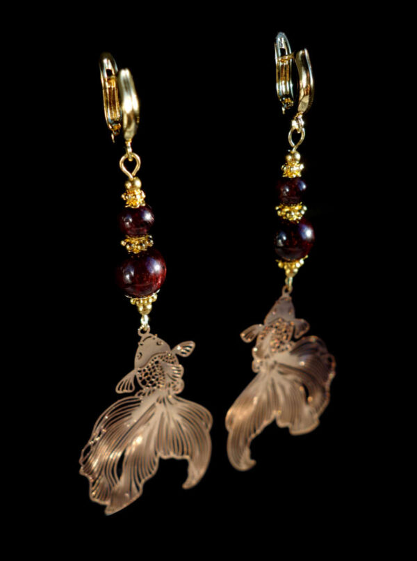 Almandine-Garnet-Koi-Serenity-Earrings-Semi-Precious-Stone-Beads-Shvenzy-English-Lock-Hypoallergic-Hooks-00057-1