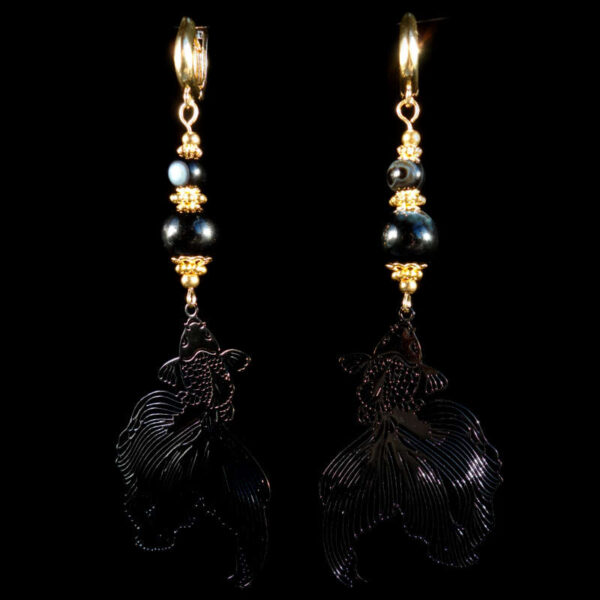 Black-Onyx-Koi-Serenity-Earrings-Semi-Precious-Stone-Beads-Shvenzy-English-Lock-Hypoallergic-Hooks-00017-2