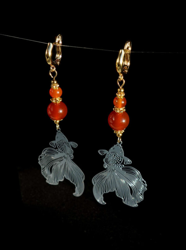 Carnelian-Koi-Serenity-Earrings-Semi-Precious-Stone-Beads-Shvenzy-English-Lock-Hypoallergic-Hooks-09996-1