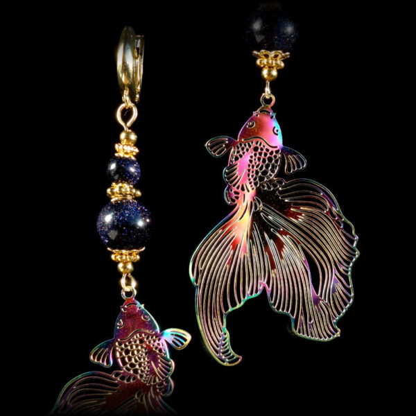 Cosmic-Blue-Sandstone-Goldstone-Glass-Koi-Serenity-Earrings-Semi-Precious-Stone-Beads-Shvenzy-English-Lock-Hypoallergic-Hooks-09846-1