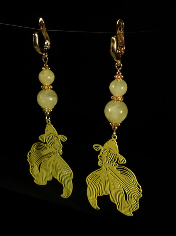 Golden-Prehnite-Koi-Serenity-Earrings-Semi-Precious-Stone-Beads-Shvenzy-English-Lock-Hypoallergic-Hooks-09955-1