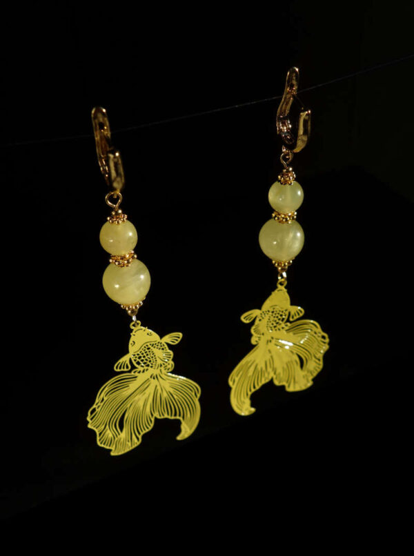 Golden-Prehnite-Koi-Serenity-Earrings-Semi-Precious-Stone-Beads-Shvenzy-English-Lock-Hypoallergic-Hooks-09956-1