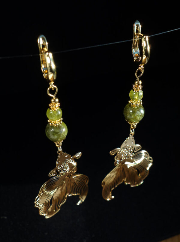 Natural-Olivine-Peridot-Koi-Serenity-Earrings-Semi-Precious-Stone-Beads-Shvenzy-English-Lock-Hypoallergic-Hooks-09874-1