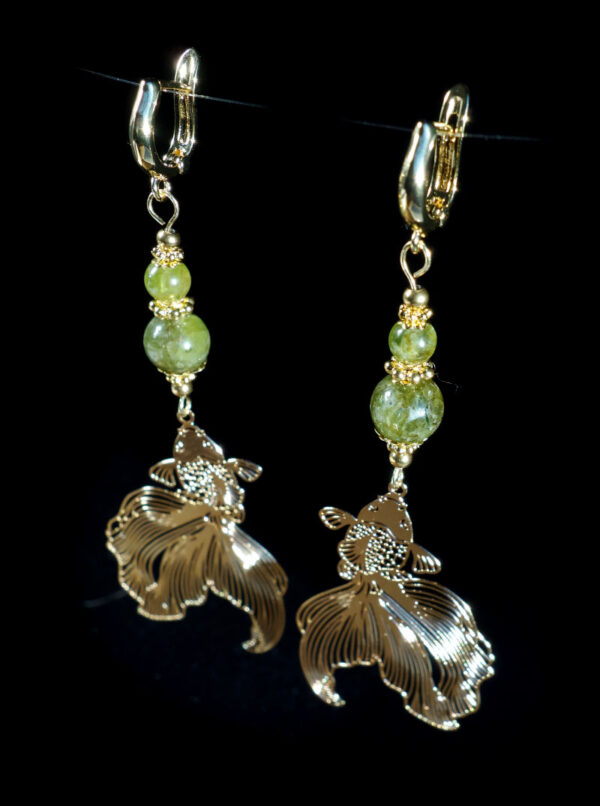 Natural-Olivine-Peridot-Koi-Serenity-Earrings-Semi-Precious-Stone-Beads-Shvenzy-English-Lock-Hypoallergic-Hooks-09876-1