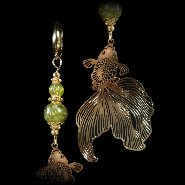 Natural-Olivine-Peridot-Koi-Serenity-Earrings-Semi-Precious-Stone-Beads-Shvenzy-English-Lock-Hypoallergic-Hooks-09880-1