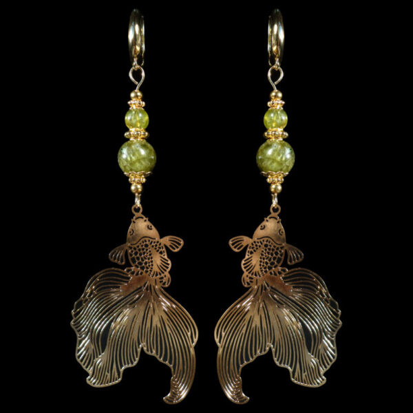 Natural-Olivine-Peridot-Koi-Serenity-Earrings-Semi-Precious-Stone-Beads-Shvenzy-English-Lock-Hypoallergic-Hooks-09880-2