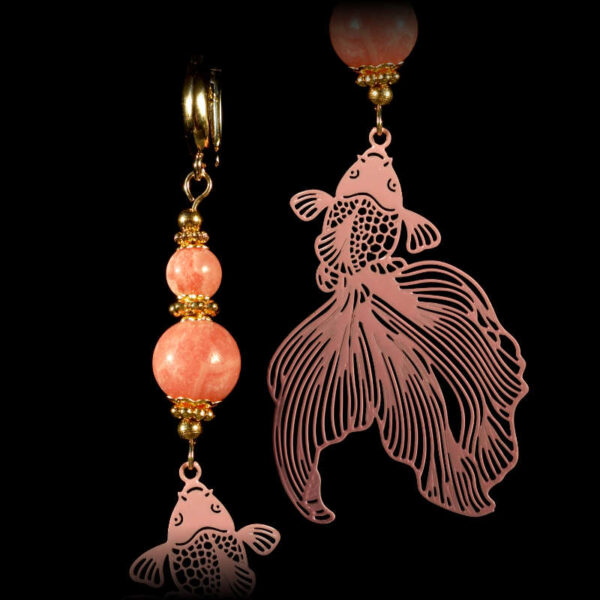 Rhodochrosite-Koi-Serenity-Earrings-Semi-Precious-Stone-Beads-Shvenzy-English-Lock-Hypoallergic-Hooks-09979-1