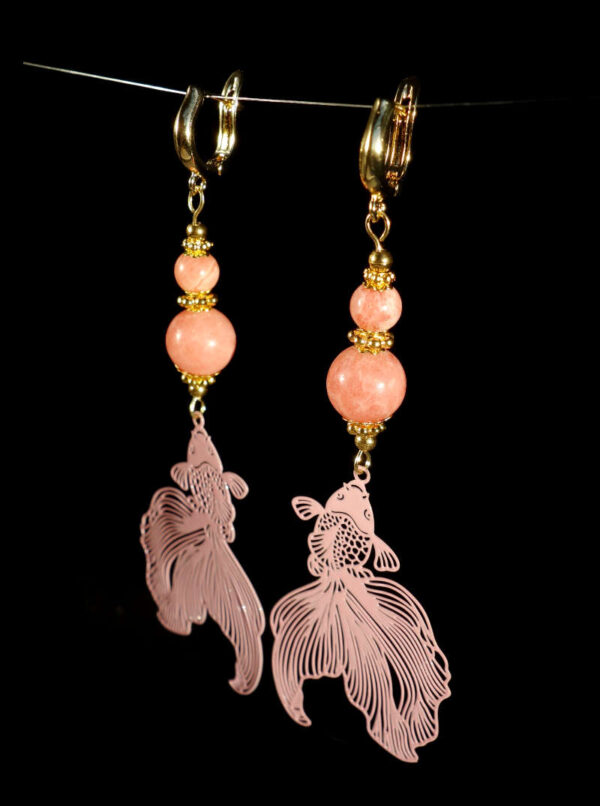 Rhodochrosite-Koi-Serenity-Earrings-Semi-Precious-Stone-Beads-Shvenzy-English-Lock-Hypoallergic-Hooks-09981-1