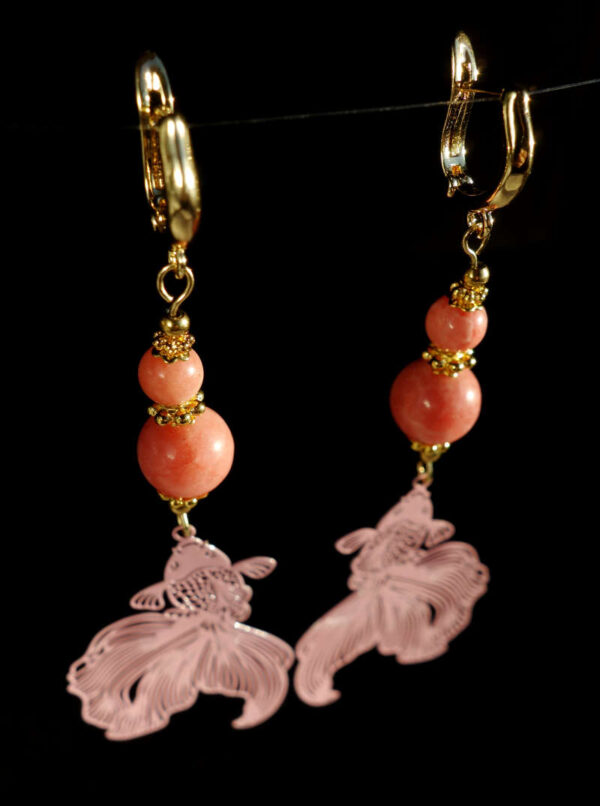 Rhodochrosite-Koi-Serenity-Earrings-Semi-Precious-Stone-Beads-Shvenzy-English-Lock-Hypoallergic-Hooks-09982-1