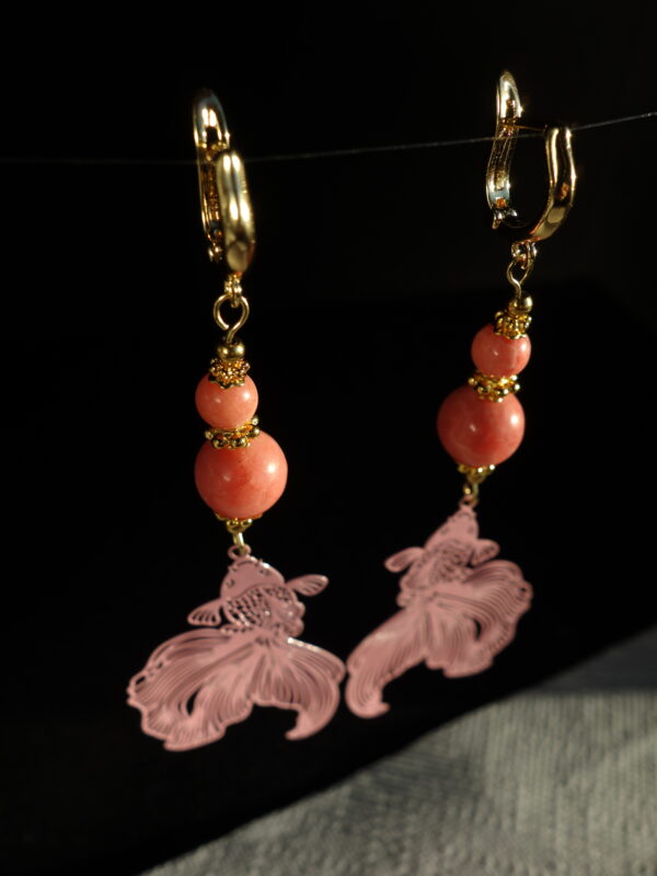 Rhodochrosite-Koi-Serenity-Earrings-Semi-Precious-Stone-Beads-Shvenzy-English-Lock-Hypoallergic-Hooks-09982