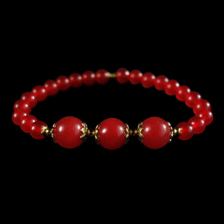 Bright-Red-Chalcedony-Dyed-Semi-Precious-Stone-Stainless-Steel-Beaded-Bracelet-DSC01599-0