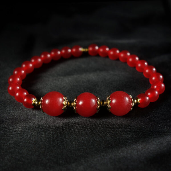 Bright-Red-Chalcedony-Dyed-Semi-Precious-Stone-Stainless-Steel-Beaded-Bracelet-DSC01600-1