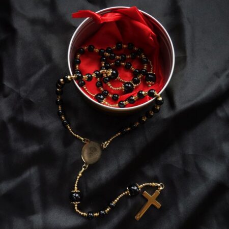 Black Onyx Capped Rosary Stainless Steel Silvi Simberg KOSMOS 1