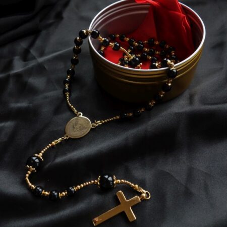 Black Onyx Capped Rosary Stainless Steel Silvi Simberg KOSMOS 2-jpg