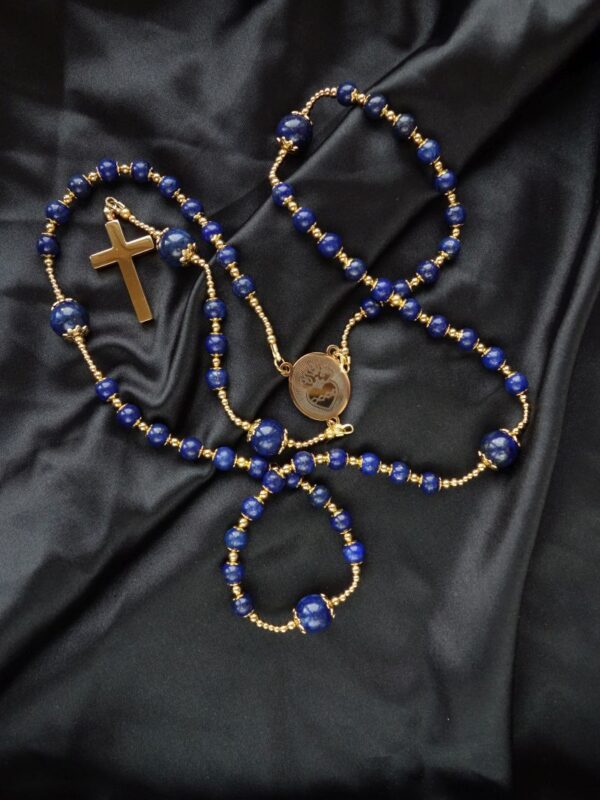Dyed Lapis Lazuli Lazurite Capped Rosary Stainless Steel Silvi Simberg KOSMOS 1