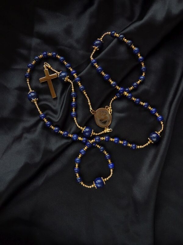 Dyed Lapis Lazuli Lazurite Capped Rosary Stainless Steel Silvi Simberg KOSMOS 2