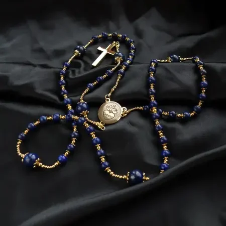 Dyed Lapis Lazuli Lazurite Capped Rosary Stainless Steel Silvi Simberg KOSMOS 3s