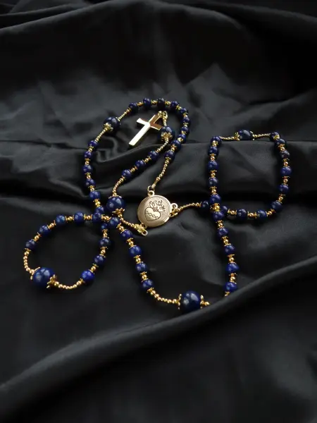 Dyed Lapis Lazuli Lazurite Capped Rosary Stainless Steel Silvi Simberg KOSMOS 3s