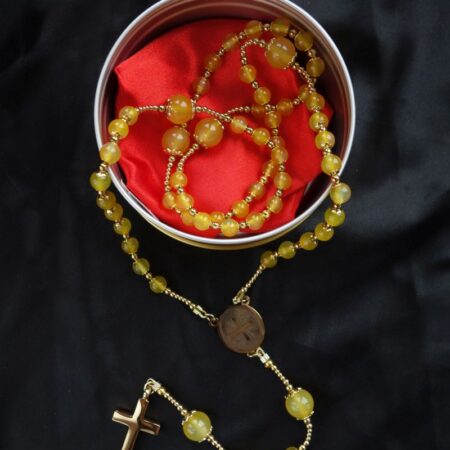 Honey Agate Capped Rosary Stainless Steel Silvi Simberg KOSMOS 2