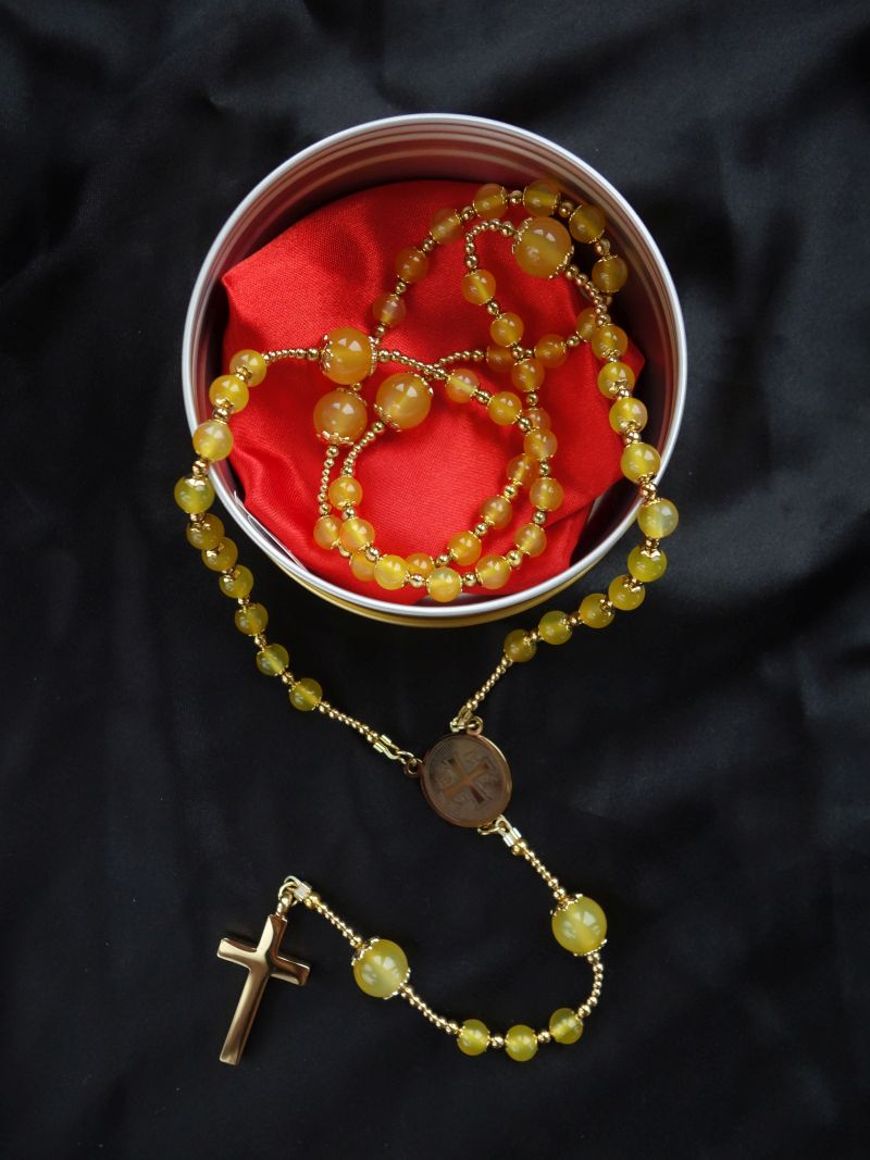 Honey Agate Capped Rosary Stainless Steel Silvi Simberg KOSMOS 2