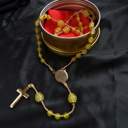 Honey Agate Capped Rosary Stainless Steel Silvi Simberg KOSMOS 4