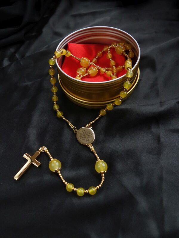 Honey Agate Capped Rosary Stainless Steel Silvi Simberg KOSMOS 4