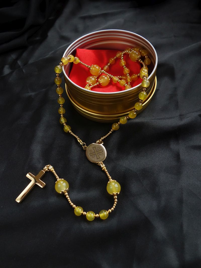 Honey Agate Capped Rosary Stainless Steel Silvi Simberg KOSMOS 4