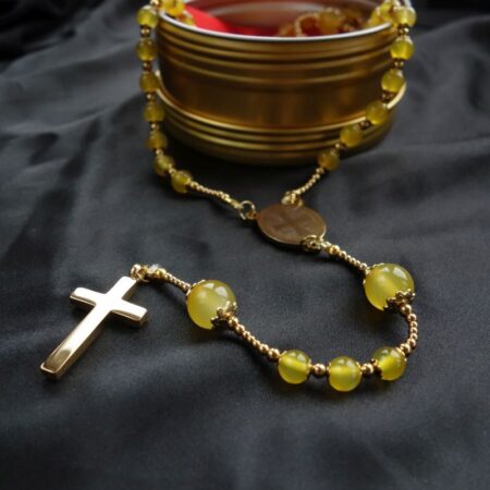 Honey Agate Capped Rosary Stainless Steel Silvi Simberg KOSMOS 5
