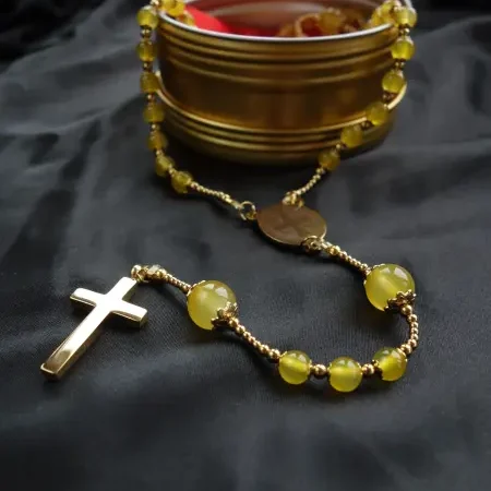 Honey Agate Capped Rosary Stainless Steel Silvi Simberg KOSMOS 5