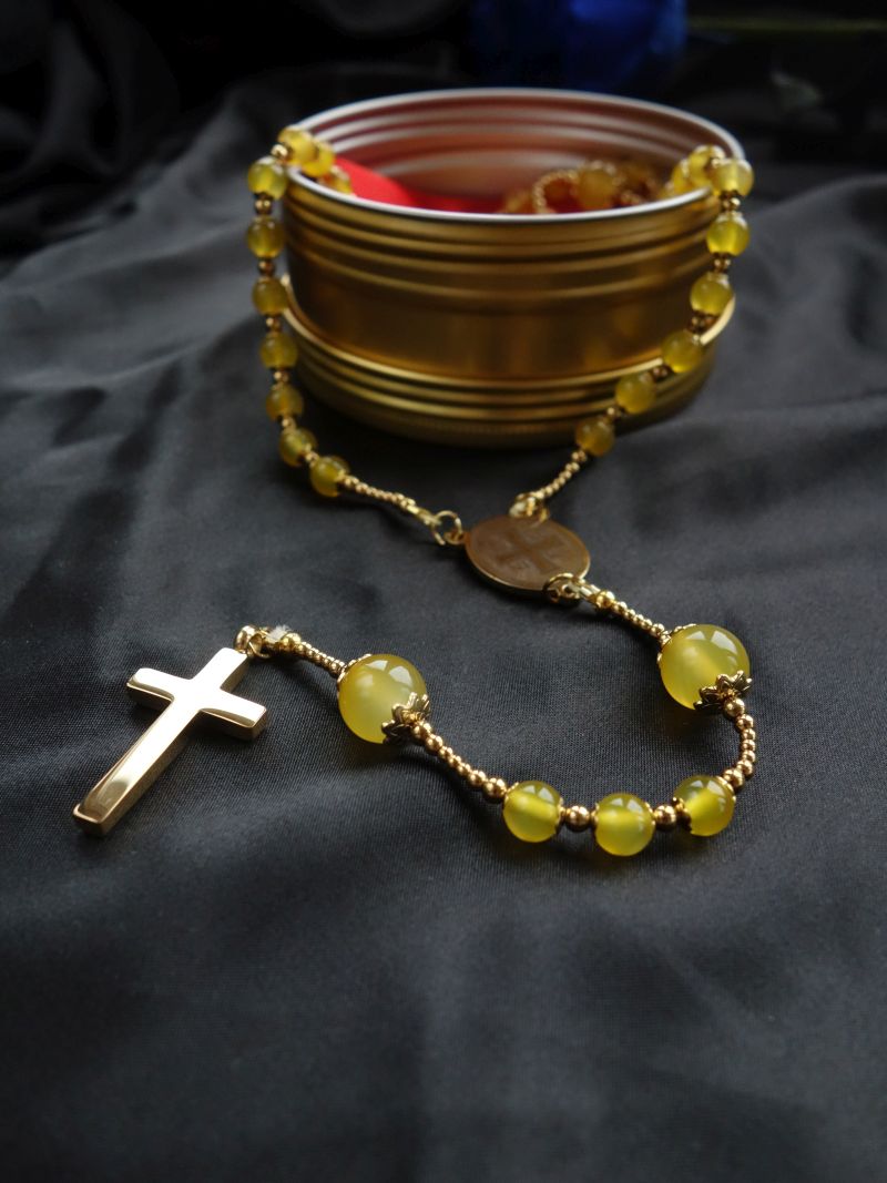 Honey Agate Capped Rosary Stainless Steel Silvi Simberg KOSMOS 5