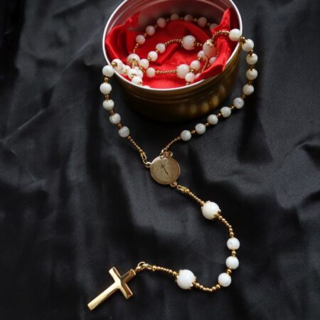 Mother of Pearl Shell Capped Rosary Stainless Steel Silvi Simberg KOSMOS 1