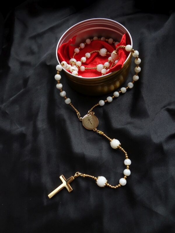 Mother of Pearl Shell Capped Rosary Stainless Steel Silvi Simberg KOSMOS 1