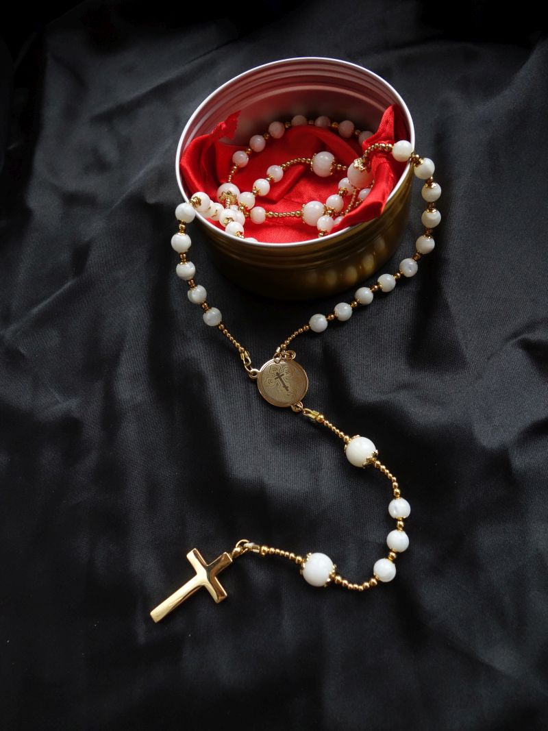 Mother of Pearl Shell Capped Rosary Stainless Steel Silvi Simberg KOSMOS 1