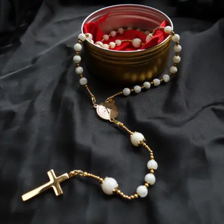 Mother of Pearl Shell Capped Rosary Stainless Steel Silvi Simberg KOSMOS 2