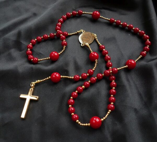 Red Ceramic Simple Rosary Stainless Steel Silvi Simberg KOSMOS 3