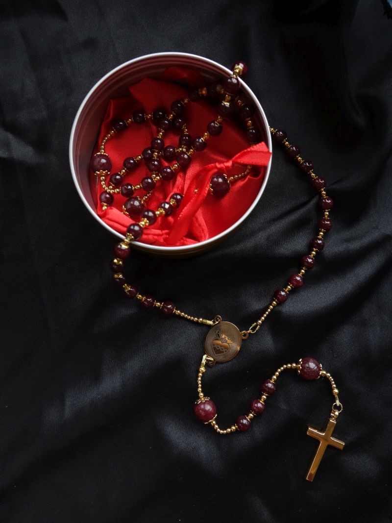 Ruby Capped Rosary Stainless Steel Silvi Simberg KOSMOS 1