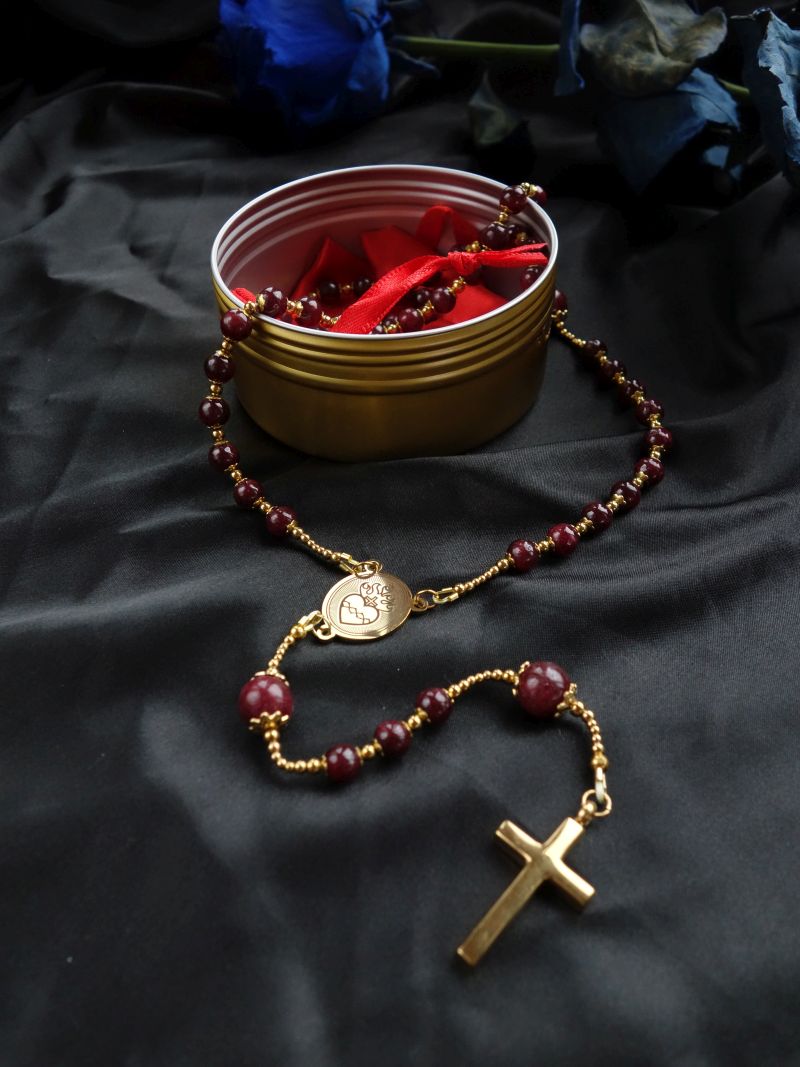 Ruby Capped Rosary Stainless Steel Silvi Simberg KOSMOS 2