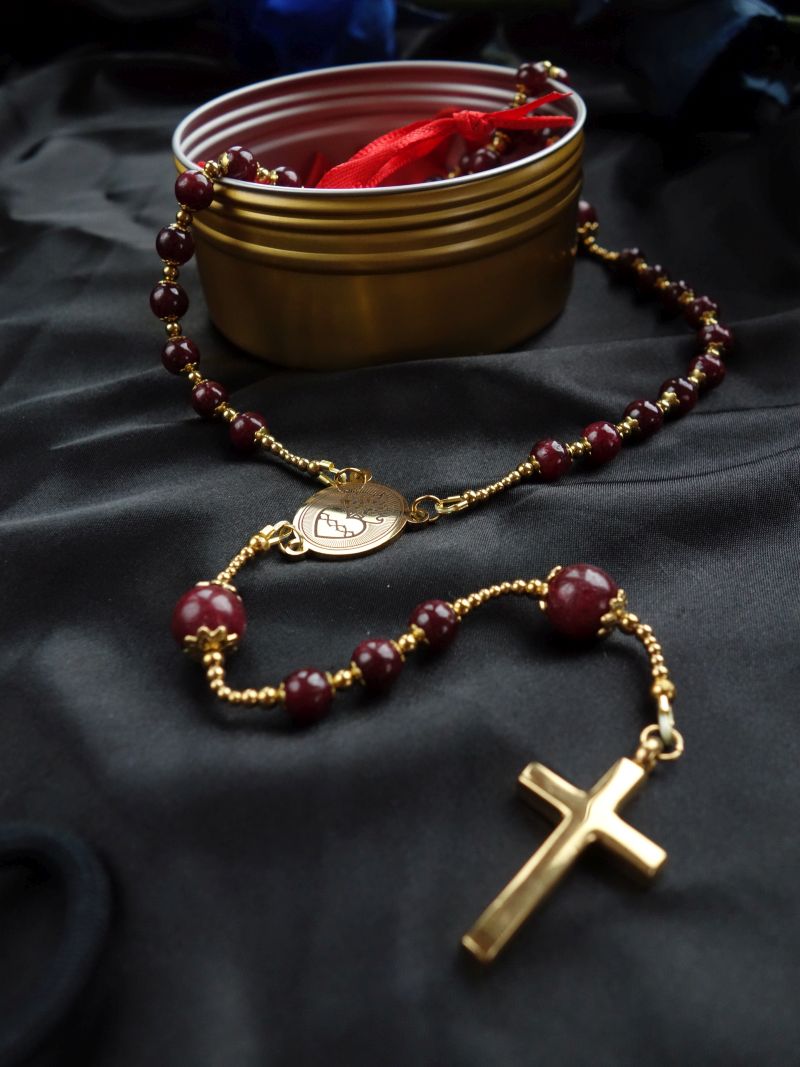 Ruby Capped Rosary Stainless Steel Silvi Simberg KOSMOS 4