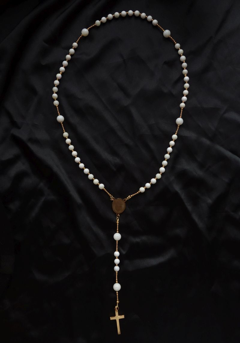 White Ceramic Simple Rosary Stainless Steel Silvi Simberg KOSMOS 1