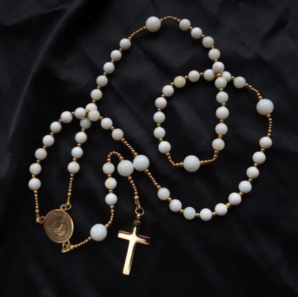 White Ceramic Simple Rosary Stainless Steel Silvi Simberg KOSMOS 5
