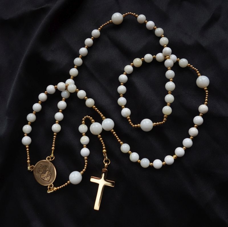 White Ceramic Simple Rosary Stainless Steel Silvi Simberg KOSMOS 5