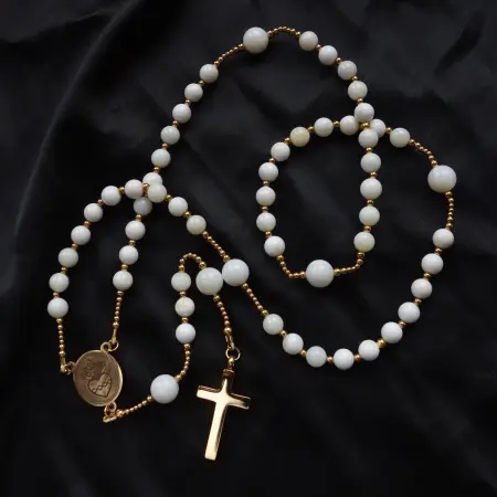 White Ceramic Simple Rosary Stainless Steel Silvi Simberg KOSMOS 5