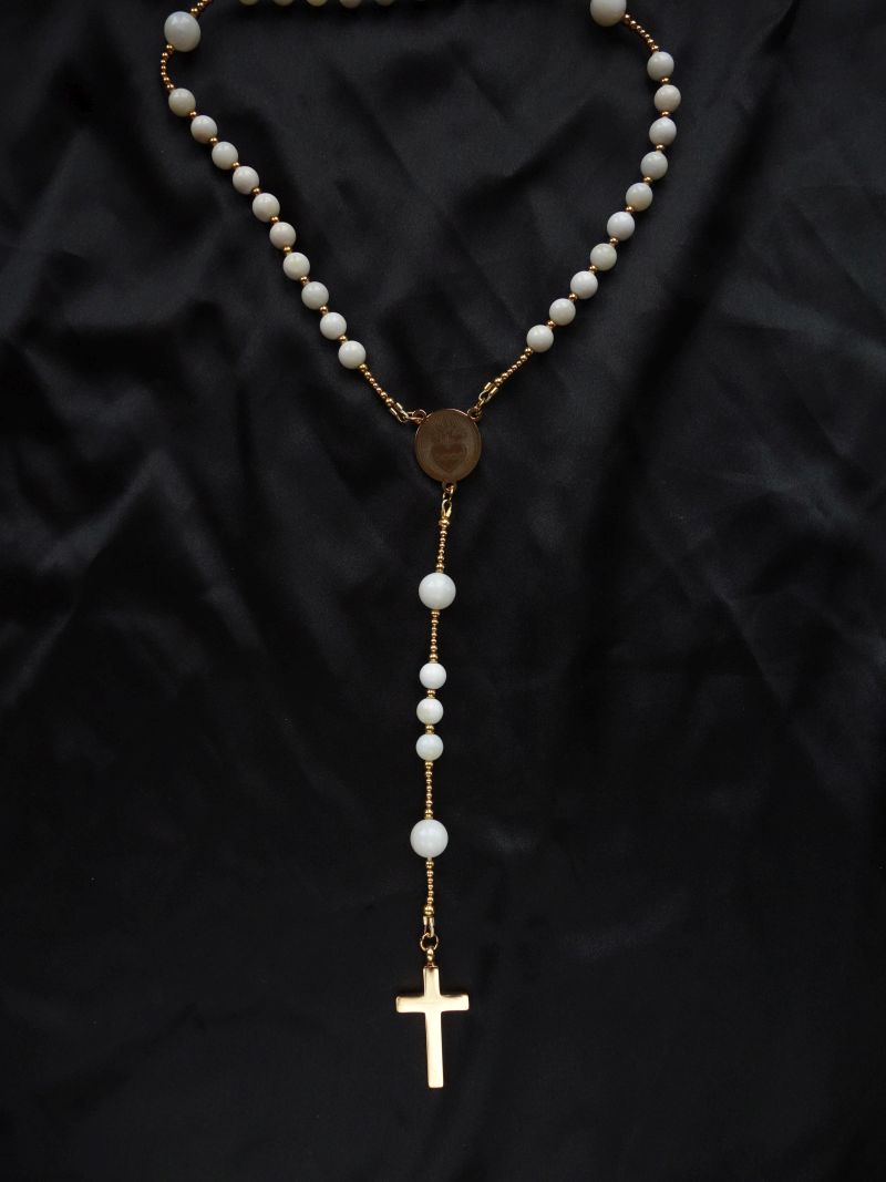 White Ceramic Simple Rosary Stainless Steel Silvi Simberg KOSMOS 6